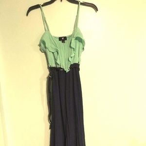 Long Green/Blue Sundress with Belt